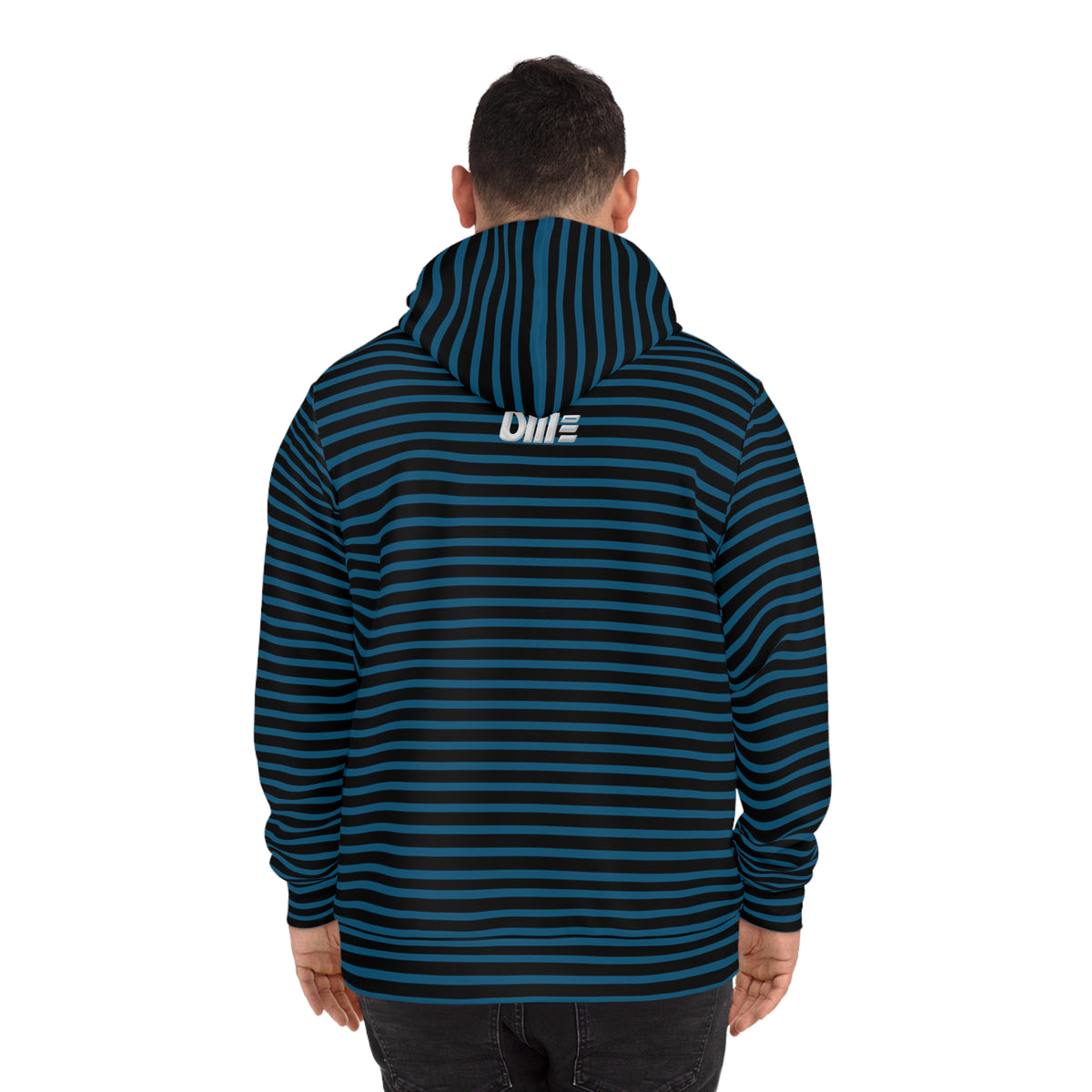 Striped Fashion Hoodie — Black UME All-Over Print Casual Pullover