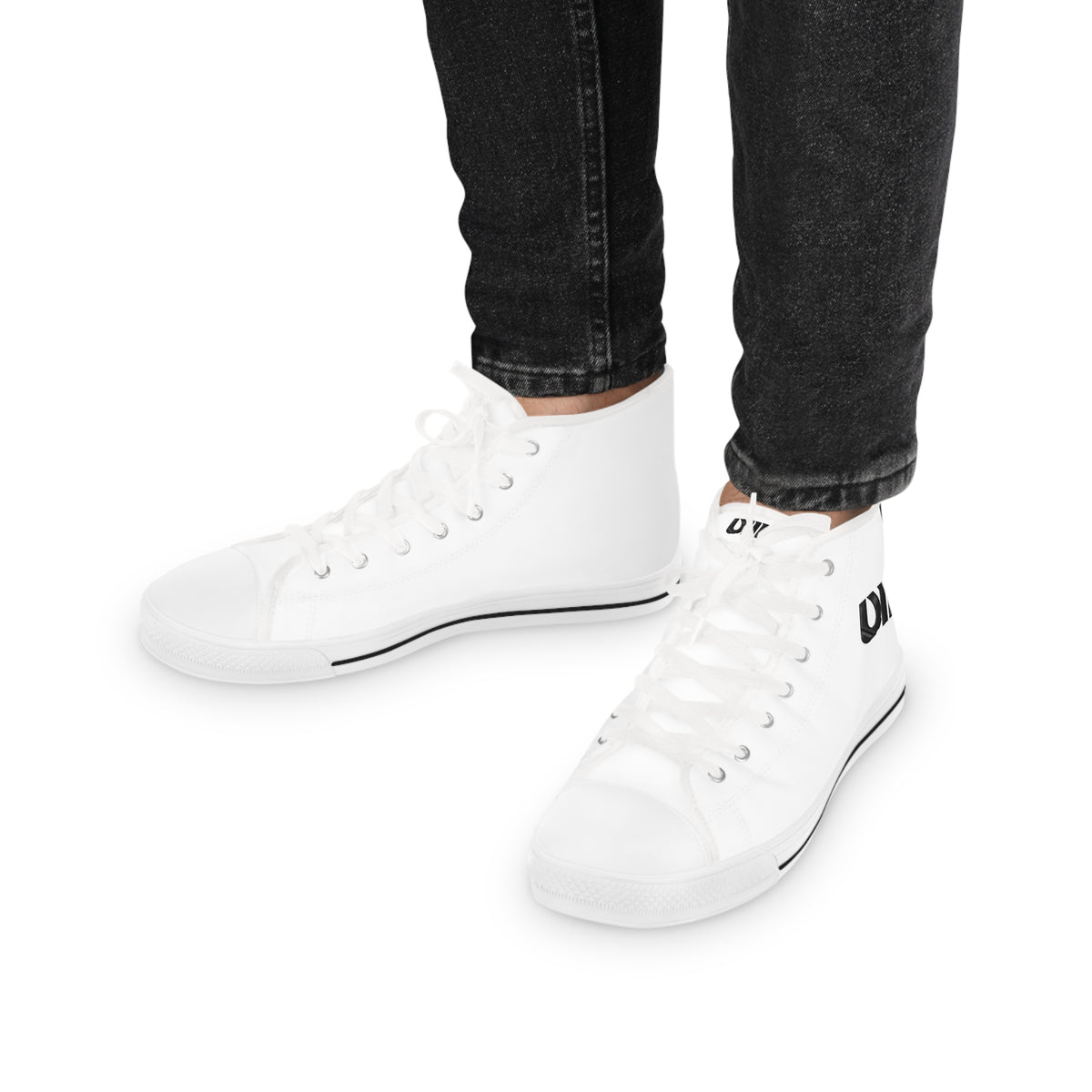 Minimal Striped High-Top Sneakers — Men's White Canvas Casual Shoes