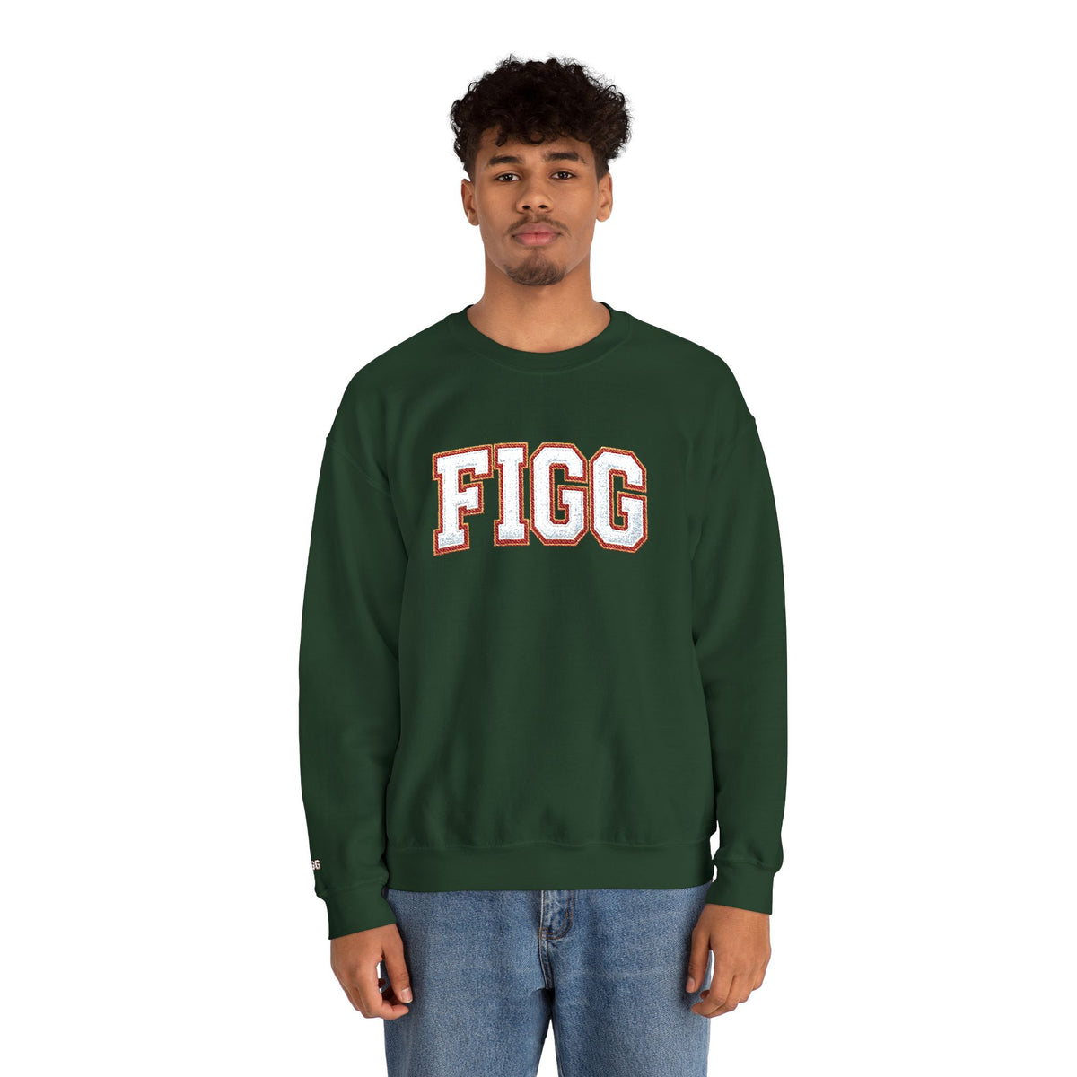 FFiGG Embroidered Collegiate Crewneck — Sport Grey, Black & More Colors