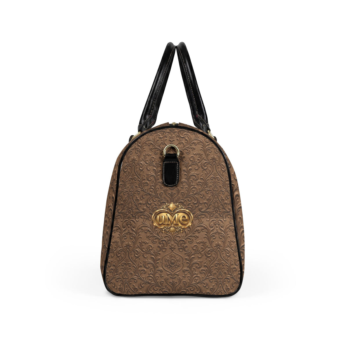 Brown Faux Leather Travel Bag — Vintage Scroll 'uMe' Weekender
